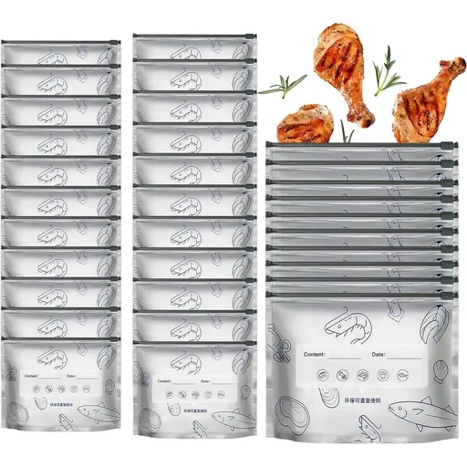 30 Pcs Reusable Aluminum Foil Storage Bags, 3-Size Set Vacuum Pouches for Food with Label and Zip Lock for Food Preservation and Kitchen Organization