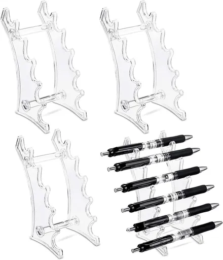 Set of 4 Plastic Pen Holder 6-slots Display Stand Eyebrow Pen Stand Makeup Brush Rack Organizer for Home School and Office Use