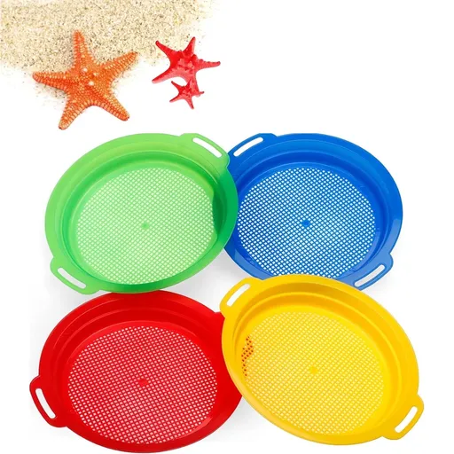 4 Pcs Sand Sifters,Plastic Sand Sifter,Large Sand Strainer,Sand Toys for Digging Picking Up Shells,Shark Teeth,Sand Mesh Strainer,Lightweight Plastic Sieve Hand Strainer for Sand,4 Colors