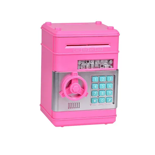Children's Mini Safe Piggy Bank Fingerprint and Password Lock Compact 18.5 x 13.48 x 14 cm Pink