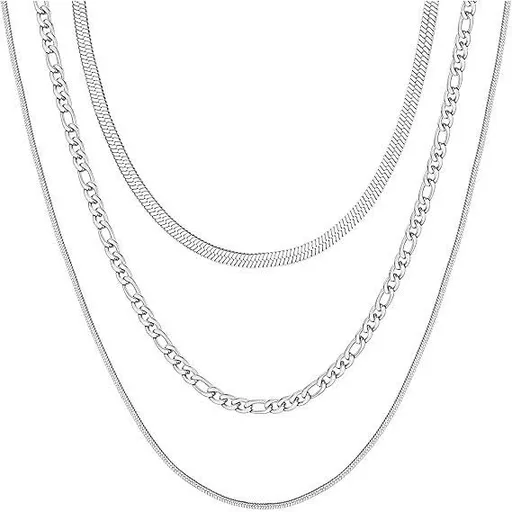 Women's 3-piece Adjustable Layered Choker Style Beaded Necklace Set, Stainless Steel and Silver Chain, Exquisite Valentine's Day Gift for Her