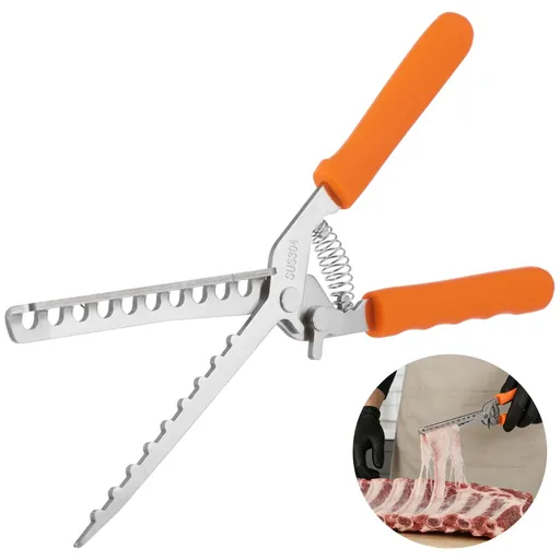 Rib Membrane Remover, 304 Stainless Steel Spring-Assisted BBQ Tool, with Ergonomic Non-Slip Handle, Rib Prep & Meat Skinner for Steak, Pork, Beef
