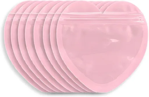 100pcs Pink Heart-Shaped Mylar Bags, 4"x4" Clear & Resealable Ziplock Packaging Bags for Business Essentials Supplies, Earring, Jewelry, Trinkets