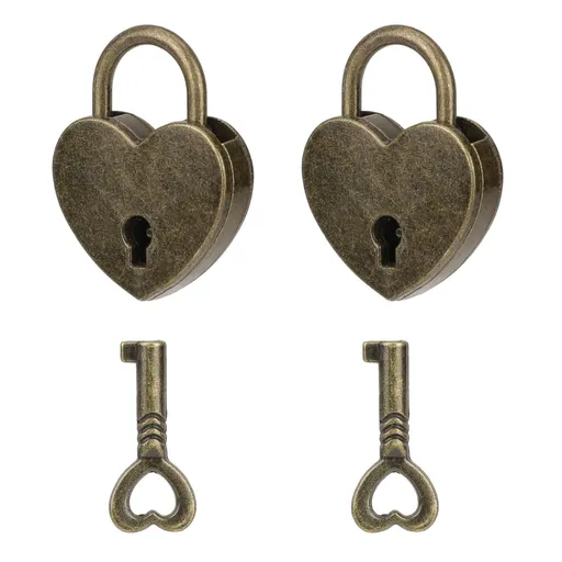 2Pack Mini Bronze Antique Heart Shaped Padlock with Key, Small Metal Vintage Heart Shape Padlock Archaize Style Heart Shaped Lock