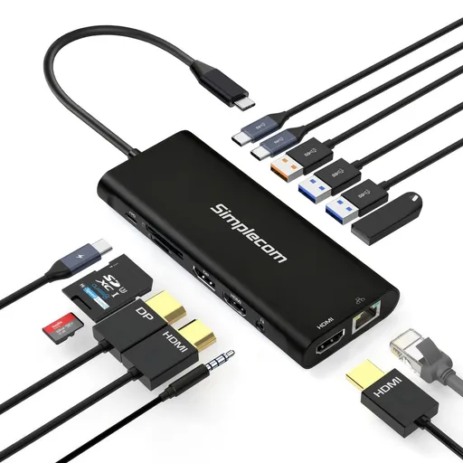 Simplecom CHT814 14-in-1 USB-C 4K Triple Display MST Docking Station with Dual HDMI DP