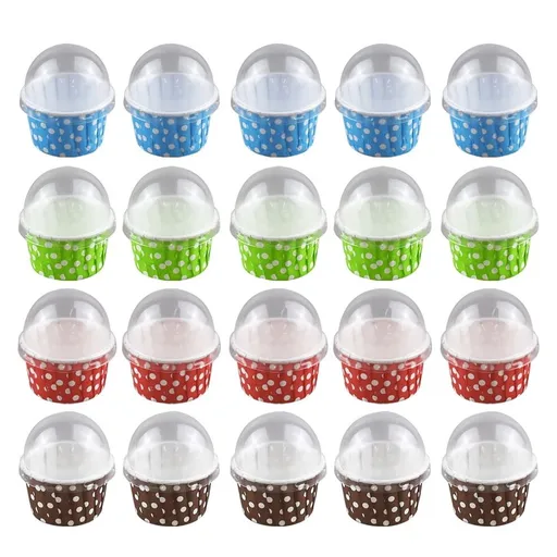 100 Pcs Medium Size Paper Cake Cups with Lid, Dessert Containers for Ice Cream, Yogurt, Mousse - Random Colors