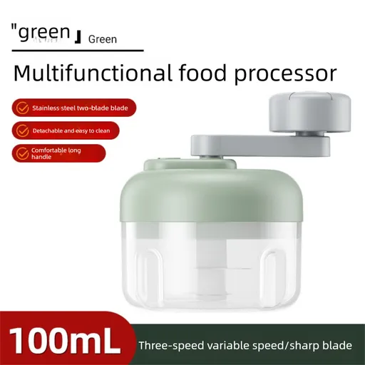 Manual Mini Garlic Chopper & Food Processor 100ml Portable 3-Speed Hand-Crank Mincer – Green Edition