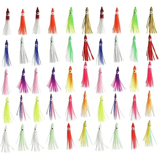 50Pcs Soft Fishing Lures 5-12cm Artificial Baits Glow Trolling Skirt Lures for Saltwater Night Fishing