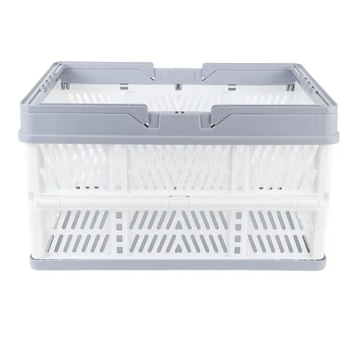 Collapsible Baskets with Handles PP Waterproof Collapsible Storage Crates for Home Kitchen Bedroom Office White Large Size