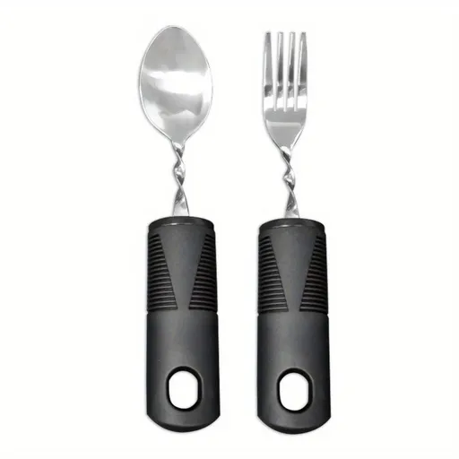 2/3pcs Bendable Tablewares for Hand Tremors, Portable, Anti-shake, Non-slip Silverware for Parkinsons Patients Arthritic Hands, Adaptive Eating Large Spoon & Fork Black Spoon & Fork