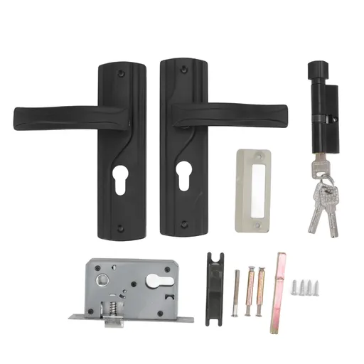Door Handle Lock Manganese Steel Silent Bearing Universal Door Lever Lock Set with Keys for Home Bedroom Black