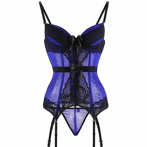 House Of Dasein Sheer Bustier Garter Belt Purple Red White Blue Black Sexy Lingerie Women - Blue - L