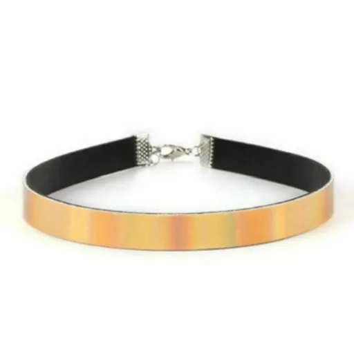 House Of Dasein Bdsm Day Collar Holographic Choker Submissive Pu Leather Necklace - Gold