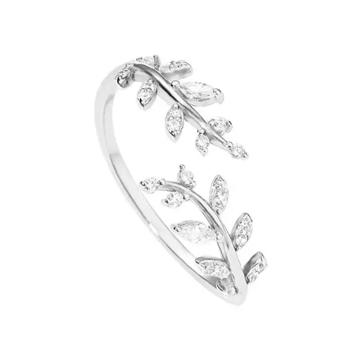Fashionable and popular light luxury leaf zircon ring for women, with a high-end feel. Finger ring with an open mouth and bracelet