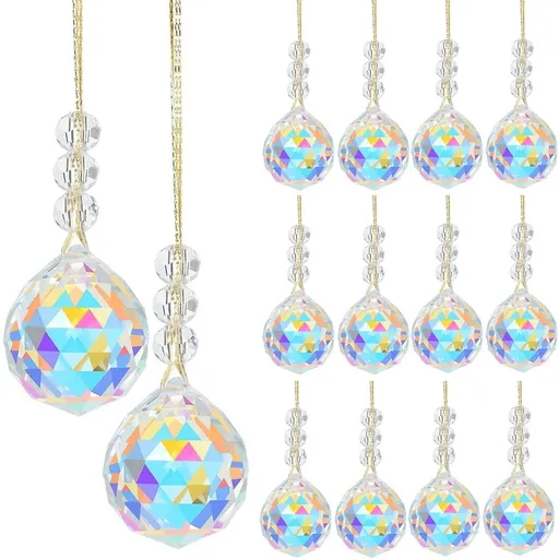 Hanging Crystal Suncatchers Clear Crystal Balls Prisms Chandelier Rainbow Maker Pendant Glass Suncatchers for Windows Ornaments Garden Home Wedding Party