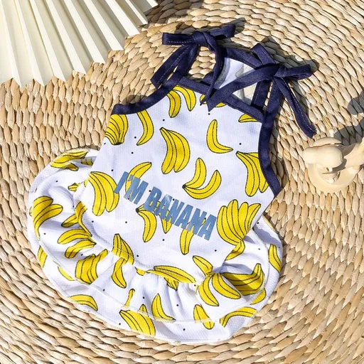 Pet Dog Cat Fruit Print Vest Skirt Sweatshirt Skirt-Banana Pattern M (bust 40CM recommended weight 2.00 kg-3.00 kg