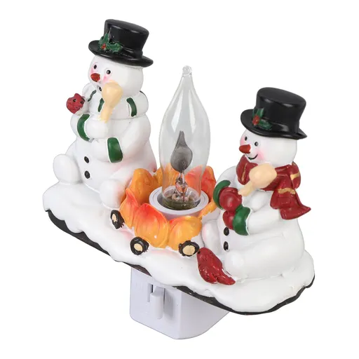 Xmas Night Light Plug in Xmas Campfire Flickering Light Resin Craft Decoration for Home Bedroom Hallway Snowman