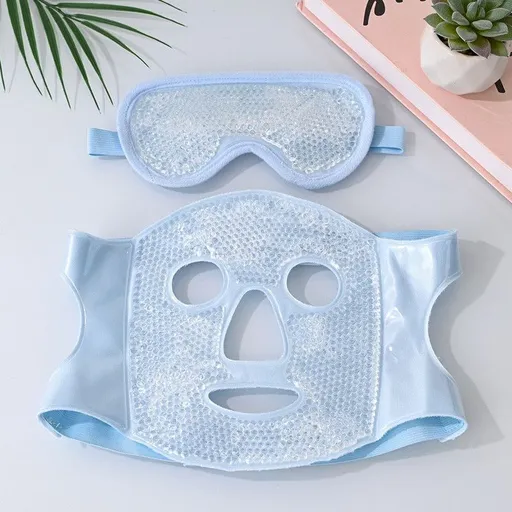 Gel Bead Hot & Cold Facial Mask & Eye Mask Set, Cooling Heating Pack for Face & Eye Relief—Blue