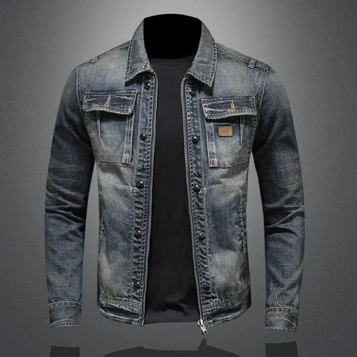 Men Denim Jacket Vintage Wash Cotton Long Sleeve Blue Size: M; Height (cm): 165-170; Weight (kg): 55-65; Bust (cm): 100; Shoulder width (cm): 44; Length (cm): 66; Sleeve length (cm): 60
