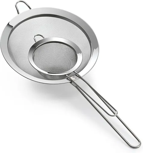 Premium 304 Stainless Steel Fine Mesh Strainer – Multi-Use Colander, Sieve, and Filter for Rice, Juice, Quinoa, Flour, Baking, Cooking, Meal Prep Durable, Easy-to-Clean Kitchen Tool 7.1 in + 3.9
