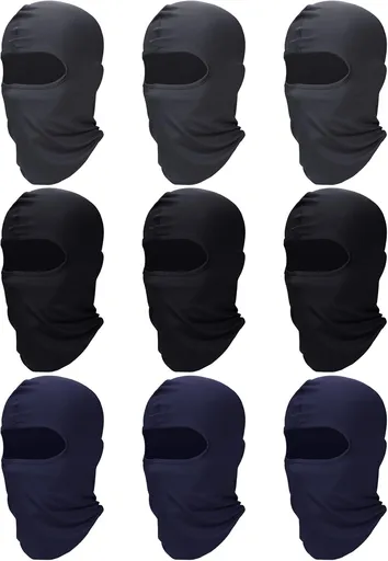 9 Pieces Balaclava Full Face Mask UV Sun Protection Face Cover Summer Cooling Neck Gaiter Breathable Windproof Hood (Black, Gray, Navy Blue), One Size