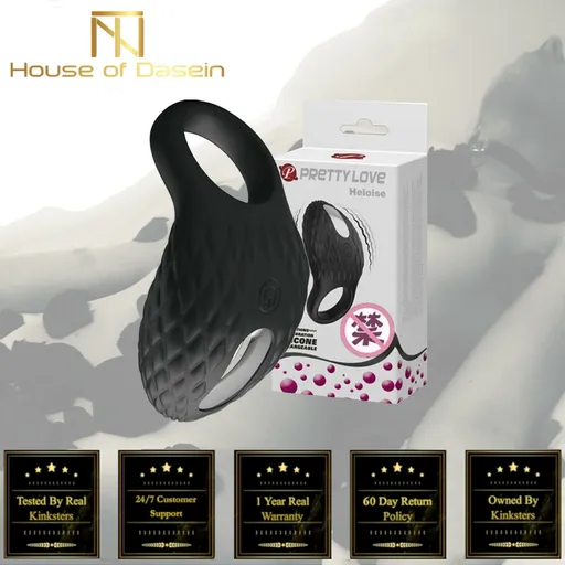 House Of Dasein Powerful Black Cock Vibrator Silicone Waterproof Rechargeable Penis Ring - Black