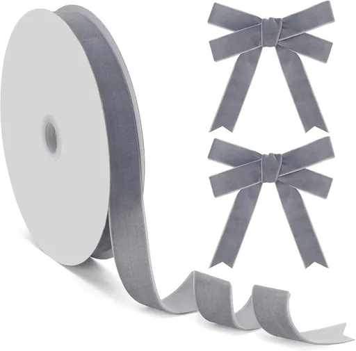 Grey Velvet Ribbon 1 inch, 25Yd Velvet Christmas Ribbon for Gift Wrapping, Blue Ribbon for Christmas Tree Ornaments, Wreath Decoration, Bouquet, Hair Bow, DIY Craft Gift