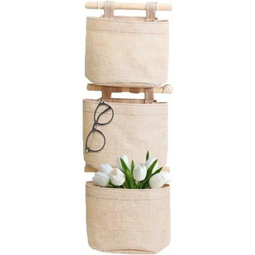 Hanging Storage Bag with Pockets 3 Layers Cotton Linen Canvas Hanging Storage Bag on Wall Door Organizer for Bedroom Bathroom
