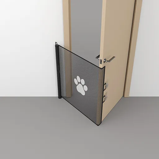 Retractable Pet Safety Gate 130x78cm Paw Print Mesh Dog Barrier Automatic Rebound No Drill Fence for Stairs and Doorways