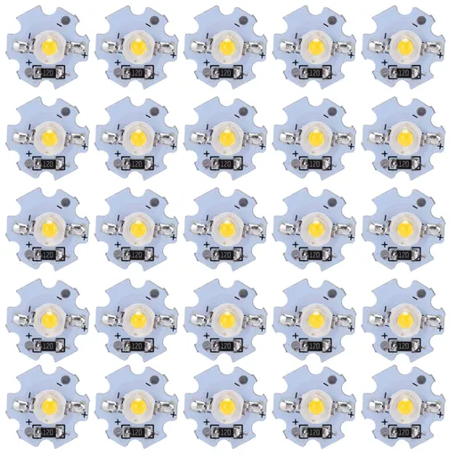 25Pcs 0.5W 5V High Power LED Lamp Bead Light Source Chip with Aluminum PlateWarm White Light: 3000‑3200K