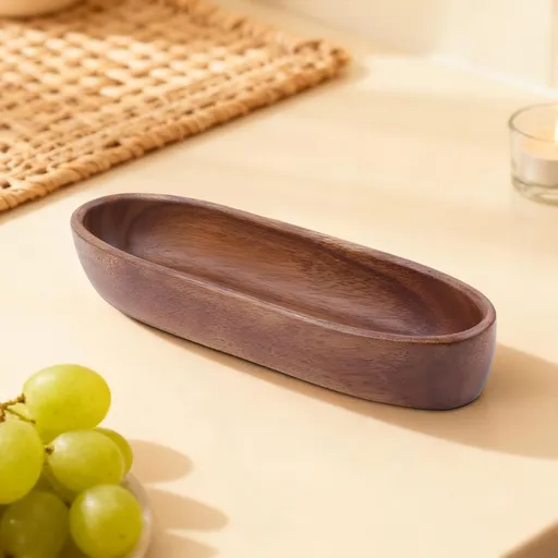 Walnut Wood Bowl, Wooden Salad Bowl for Fruit, Snacks and Appetizers, Serving Dish for Home Decor, Solid Wood Bowl, Centerpiece - Walnut - Size Boat-shaped