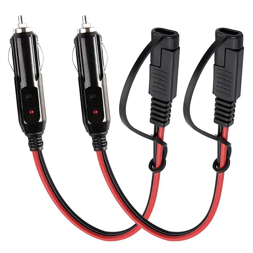 2pc Cigarette Lighter Male Plug to Pin Quick Release Disconnect Connector Plug Adapter Extension Charging Cable with Fuse and Light