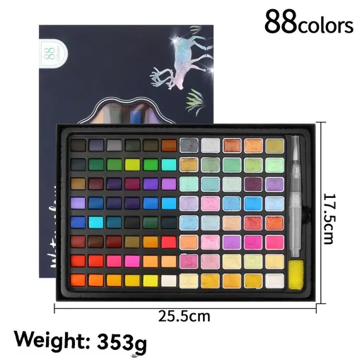 solid watercolor paint set, 24 color watercolor set, 36 color watercolor, 48 color watercolor, 88 color watercolor, watercolour paint for artists, professional watercolor pans, travel watercolour set, gift for artist, art supplies Australia - Multi-c