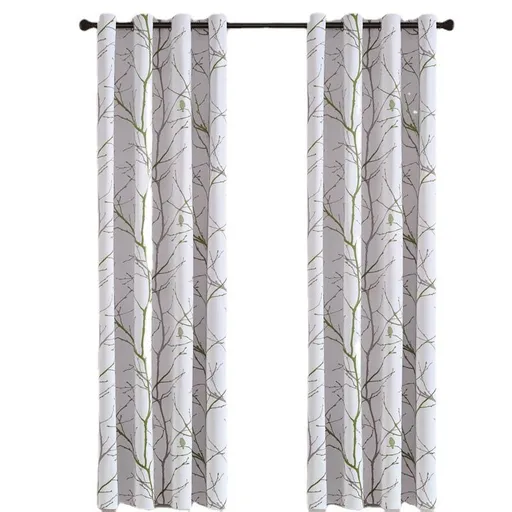 Sidelight French Door Curtains White and Blue Branch Tree Print Half French Door Panels for Front Doors Semi-Sheer