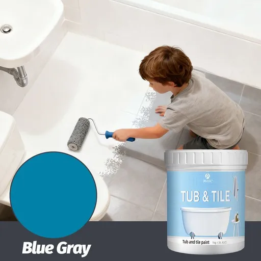 Tub & Tile Paint: Waterproof, Non-Slip, Eco-Friendly for Ceramic Surfaces – Ideal for Bathrooms, Kitchens, Showers, Tiles, Sinks, Countertops, Bathtubs, Floor Tiles, and DIY Home Renovation - Blue Gray - Size 500g