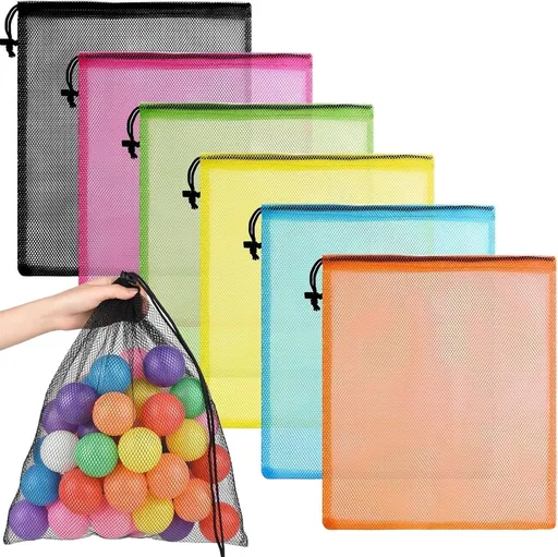 Colorful Mesh Drawstring Bag 6 Pcs Mesh Laundry Bags Nylon Drawstring Bag for Pool Beach Ball Toys Multipurpose Storage Bag for Collecting Travel Sports Gym(14x16 in, Multicolor) Multi-color