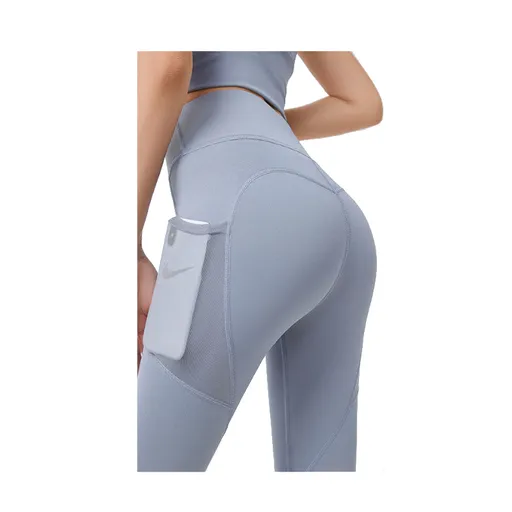 Hod Health & Home High Waist Tummy Control Yoga Leggings With Pocket For Women - Grey Lake Blue - M