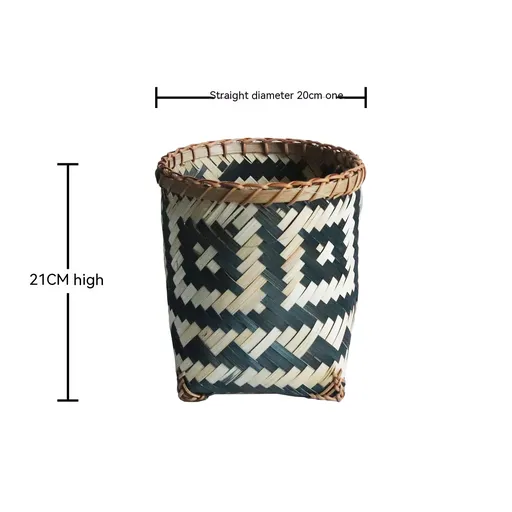 Bamboo Woven Trash Can Wicker Waste Basket Office Garbage Cans Round Waste Paper Bin Rubbish Basket Plant Flower Pot for Under
