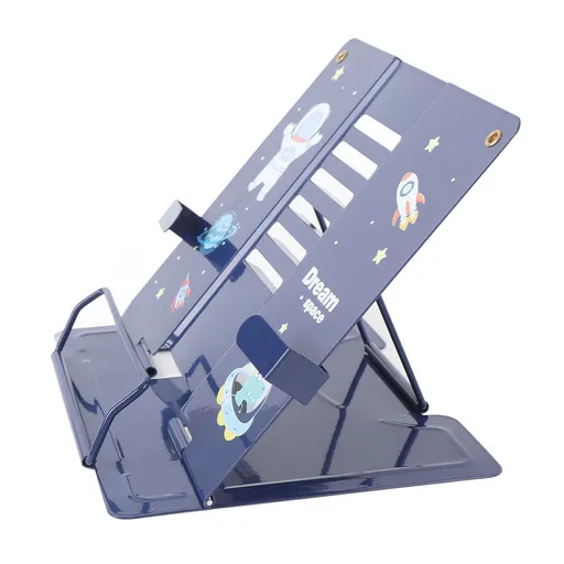 Book Holder Desk Reading Display Stand Stable Metal Steel Plate Adjustable for Tablets Phones Astronaut Pattern Blue