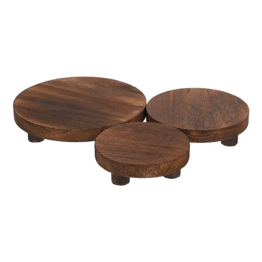 3-Piece Rustic Wooden Flower Display Stands Set, Elegant Wood Risers for Pots, Stable Home and Garden Decor