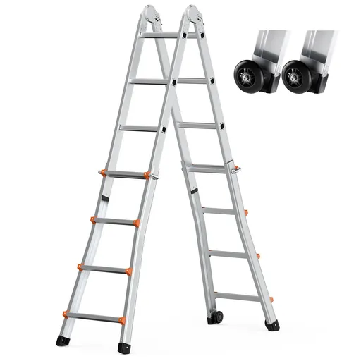 Telescoping Ladder A Frame, 13 FT Compact Aluminum Extension Ladder, Multi-Function Portable Collapsible RV Ladder, Telescopic Ladder for Homework Stairs Indoor Outdoor Roof, 330lb Load