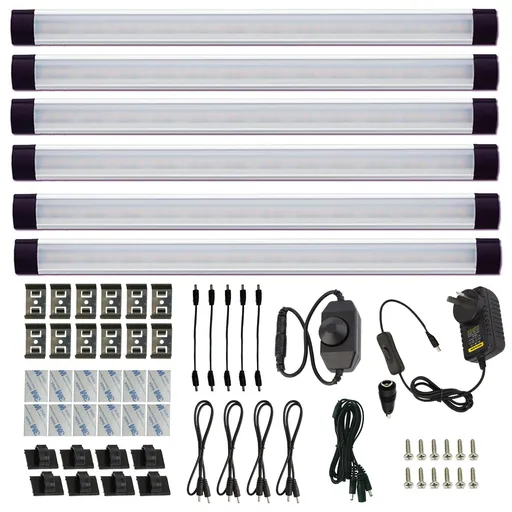 Dimmable Led Under Cabinet Lighting Bar Linkable Kits with Rocker Switch Under Counter Kitchen,Showcase,Shelf Lighting(6 Panel Kits Cold White)