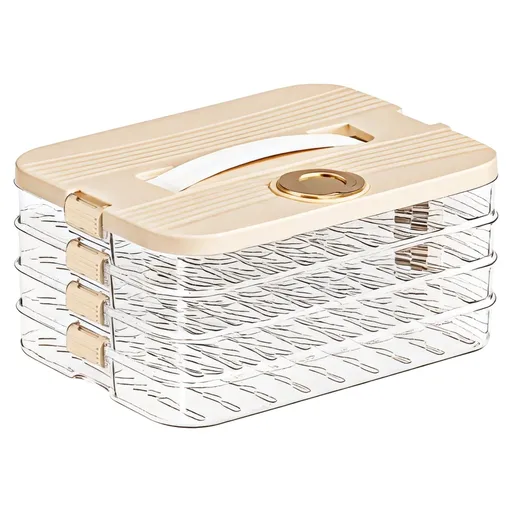 4-Tier Cookie Carrier with Lid and Handle, Transparent Dessert Storage Box, Cookie Travel Container, Dumpling Box Dumpling Container Dumpling Carrier