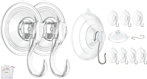 2 Pcs Large Suction Cup Hooks and 10 Pcs Large Suction Cup with Metal Hooks