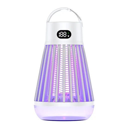2-in-1 Rechargeable Mosquito Zapper & Camping Lantern - 2000V Electric Insect Killer with Smart Digital Display - 2000mAh Battery Portable Bug Trap for Outdoor Tent Patio & Home - IPX5 Waterproof - White