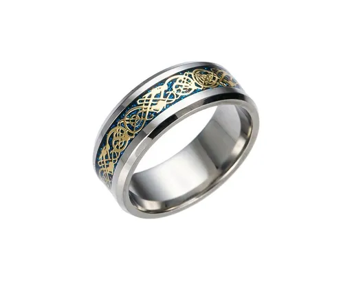 Stylish Men Titanium Steel Smooth Surface Wedding Band Finger Ring Jewelry Gift-Blue + Golden US 11