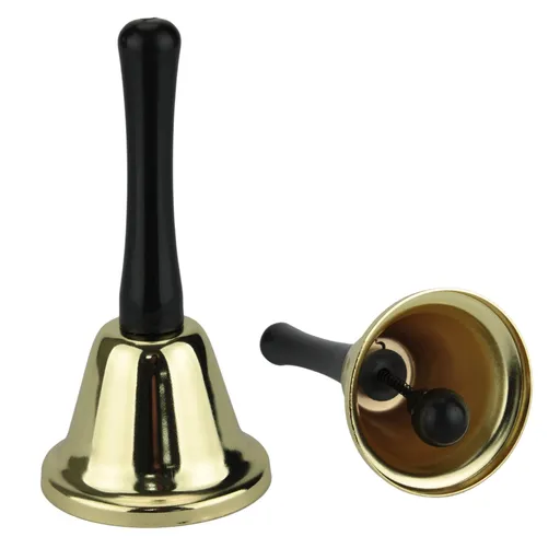 SANTA BELL Jingle Claus Wooden Handle Bells Rattles Christmas Xmas - Gold