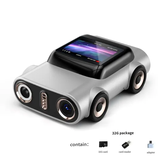 Creative Car-Shaped 2K HD Thumb Camera: Mini & Portable, Auto Focus, Clear in Low Light, Captures Every Wonderful Moment of Childhood and Life(G5 white 32 memory card）