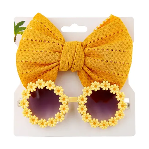 Dog Headband Dog Sunglasses,Cute Cat Headband Bow Pet Flower Sunglasses with Bow Headband for Pet Hair Accessories(Yellow)