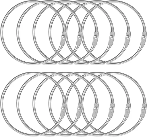 Loose Leaf Binder Rings 2 Inch Smooth Steel Book Rings for Index Cards Flash Cards Receipts Memos Photos and Files Heavy Duty Organizers Loops for Office School and Home Use, 12 Pack